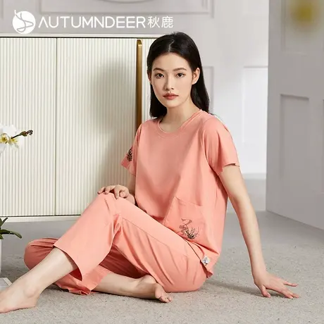 秋鹿旗下中国风品牌【梦伴】睡衣女夏季短袖长裤可外穿家居服套装商品大图