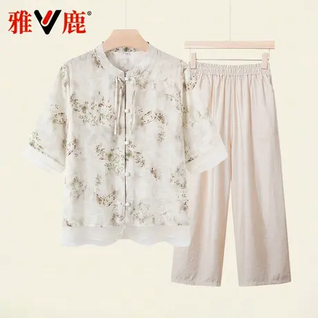 雅鹿新中式国风夏装中年妈妈2025新款上衣裤子洋气高贵衬衫套装女商品大图