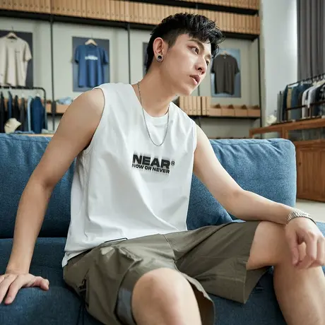 唐狮夏季新款背心男字母印花无袖T恤潮流宽松坎肩上衣内搭衫t官方商品大图