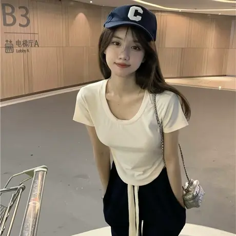 不规则短袖t恤女短款显瘦夏季2023年新款韩版设计感小众辣妹上衣商品大图