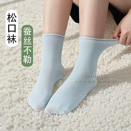 桑蚕丝中筒袜薄款无骨透气袜子女春秋夏吸汗不臭脚商品大图