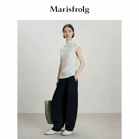 Marisfrolg玛丝菲尔时尚气质百搭松弛黑色收脚蛋型裤图片