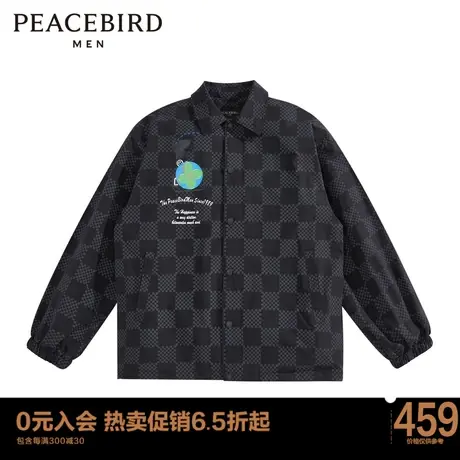 太平鸟男装 棋盘格教练夹克印花茄克外套B1BCC1206商品大图