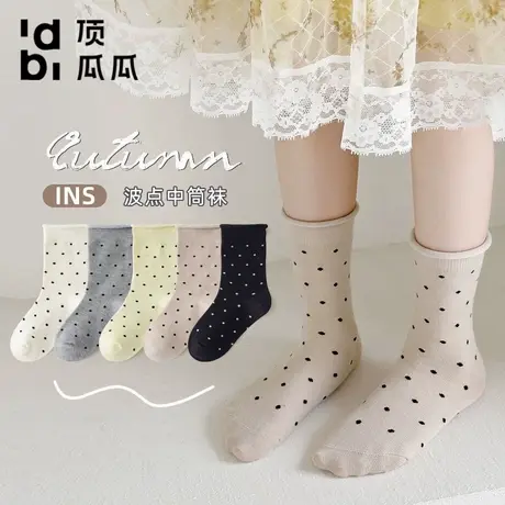 顶瓜瓜袜子女秋冬圆点日系中筒棉袜jk学院风花边堆堆袜春秋女长袜商品大图