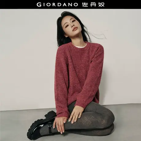 【韩国同款】佐丹奴混色毛衣女装秋冬加厚宽松圆领针织衫05355720商品大图