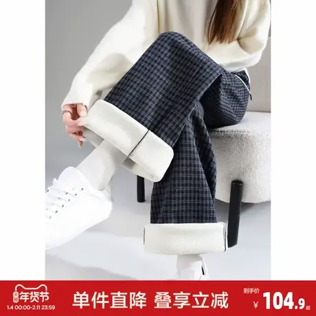 唐狮2025秋冬季女格纹休闲长裤加绒加厚时尚百搭冬季裤子慵懒风图片