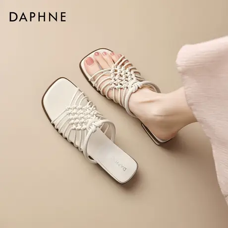 达芙妮编织凉拖鞋女夏外穿2026新款百搭露趾粗跟舒适一脚蹬女鞋子图片