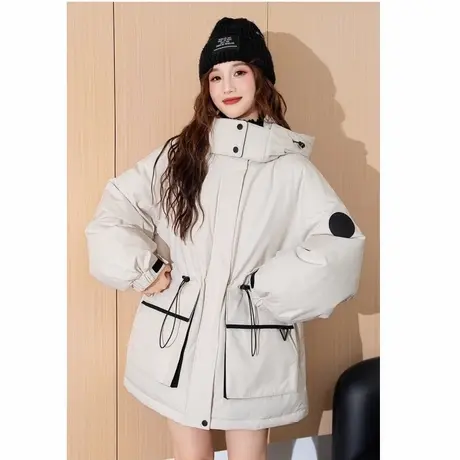 【防水】唐狮新款秋冬季女羽绒服小个子中长款工装外套派克服tu商品大图