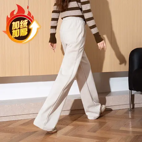 唐狮秋冬季新款休闲裤女加绒加厚保暖宽松直筒阔腿显瘦长裤WTD图片