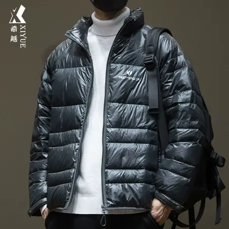 希越新国标90%白鸭绒无帽立领羽绒服外套男冬季宽松大码保暖棉袄商品大图