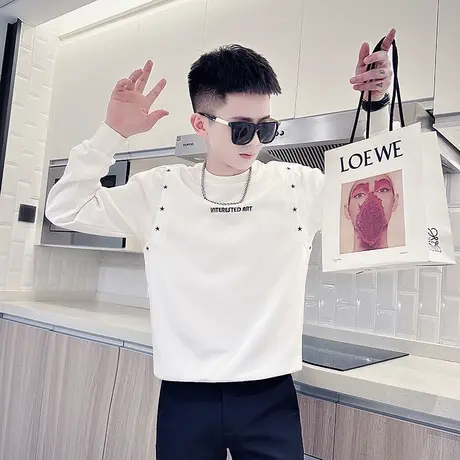 设计感拼接卫衣男圆领长袖体恤秋季轻熟潮男发型师早秋外套打底衫商品大图