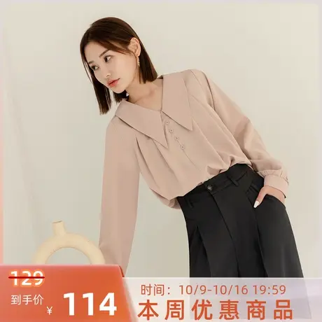 桔熊秋季设计感套头衬衫别致翻领泡泡袖不易皱上衣女大码AB18968商品大图