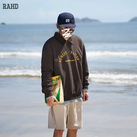 Radiohead棕咖色卫衣宽松半开身翻领设计2022秋冬男上衣套头内搭商品大图
