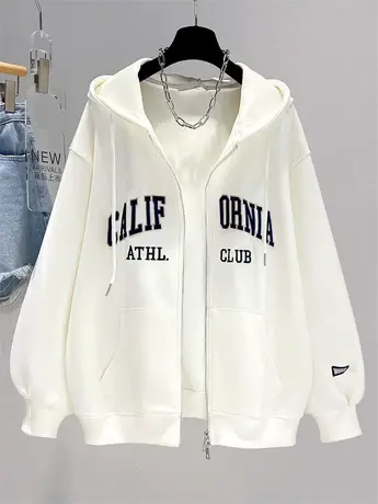 开衫卫衣连帽2023春季新款韩版女装中长款宽松春秋薄款外套上衣潮商品大图