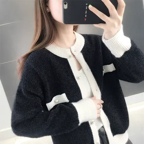 针织衫秋季新款女开衫2023女士毛衣宽松外穿上衣小香风雪尼尔外套商品大图