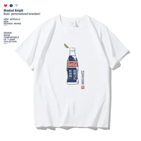 2023夏季新款港风复古甜橙汽水短袖t恤男学生情侣装纯棉宽松半袖商品大图