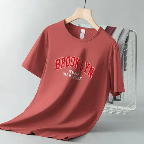 莫代尔夏季t恤男士短袖冰丝速干圆领上衣服潮牌半袖凉感透气体恤商品大图