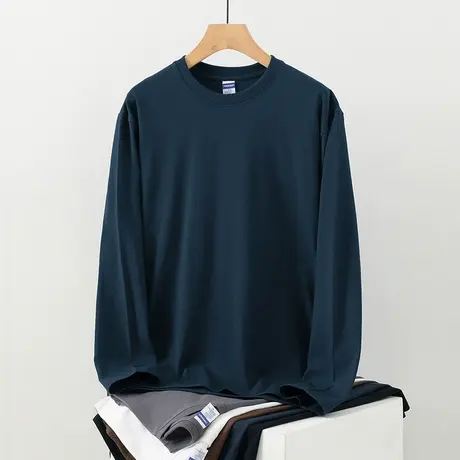 260g重磅纯棉长袖t恤男装秋冬内搭打底衫纯色上衣服美式全棉体恤商品大图