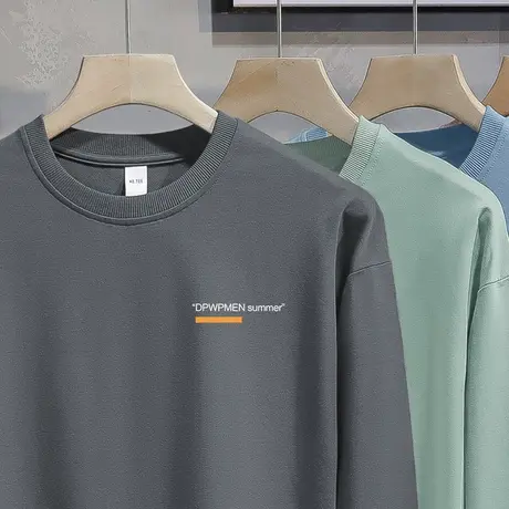 灰色卫衣男春秋款加绒套头无帽上衣宽松潮流字母印花长袖t恤圆领商品大图