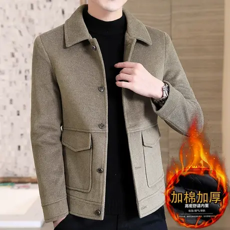 2023新款男士呢子夹克秋冬加棉加厚韩版毛呢风衣休闲帅气男装外套商品大图