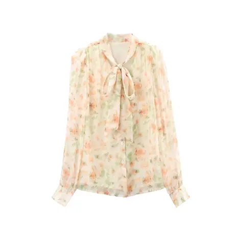 时尚气质碎花长袖衬衫2023年春夏季新款淑女温柔宽松显瘦雪纺衫商品大图