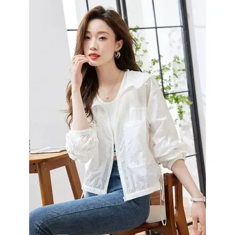 时尚气质遮阳外套2023年夏季新款女士休闲宽松显瘦通勤连帽上衣图片