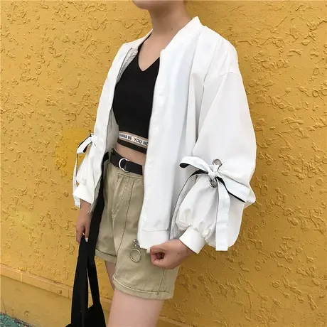 2023年夏季新款韩版百搭修身网纱条纹防晒衣休闲拼接连帽外套女潮商品大图