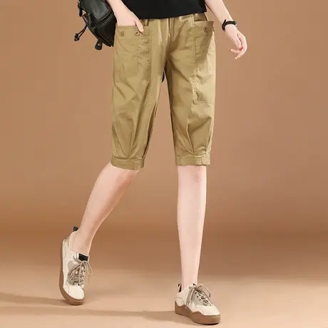 韩潮袭人松紧腰宽松百搭五分休闲裤女2024夏新款薄款束脚裤哈伦裤图片