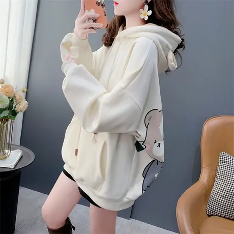 卡通减龄加绒连帽卫衣女中长款2023秋冬新款宽松慵懒风时尚外套潮图片