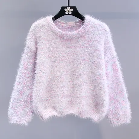 温柔风甜美软糯套头毛衣女秋冬2023新款宽松慵懒风高级感针织上衣商品大图