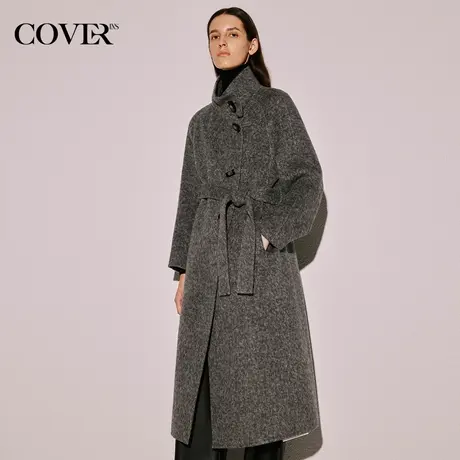COVER2023冬季立领花纱斜纹毛呢大衣商品大图