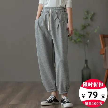 dza 高腰显瘦灰色运动裤子女士秋季宽松阔腿裤直筒休闲百搭哈伦裤商品大图