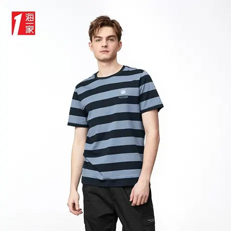 海一家时尚条纹短T夏季舒适圆领青年男士短袖T恤商品大图