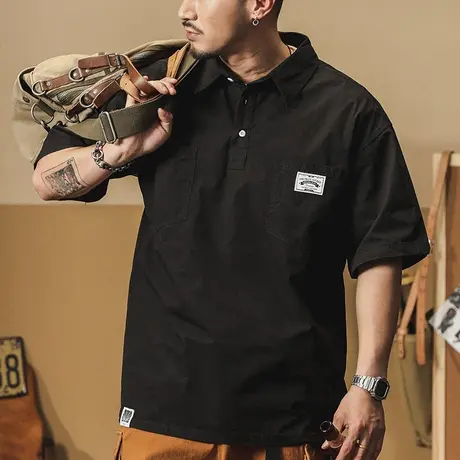 时尚百搭纯棉男士polo衫宽松潮流舒适夏季薄款条纹翻领大码男装商品大图
