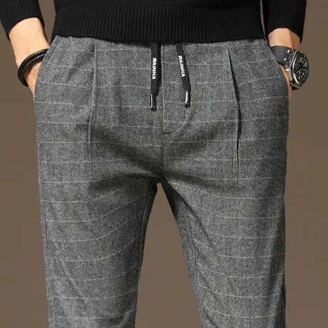 秋季春秋款格子裤子男裤韩版潮流宽松直筒2023新款男士松紧休闲裤图片