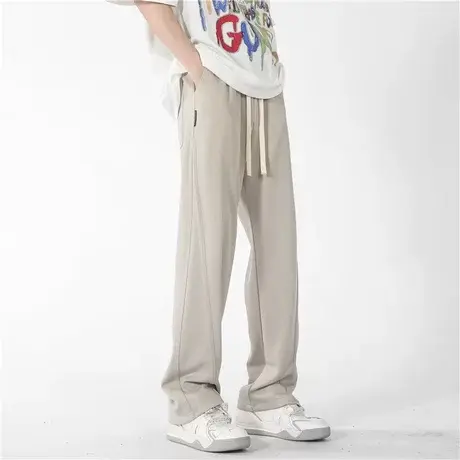 垂感冰丝裤子男夏季薄款宽松直筒潮牌阔腿拖地弹力男生工装休闲裤商品大图