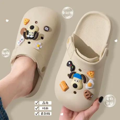 夏季洞洞鞋女踩屎感EVA厚底室内外穿可爱卡通防滑包头两穿凉拖鞋商品大图