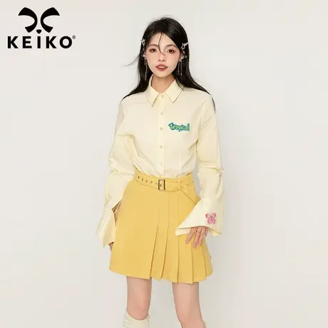 KEIKO 洋气减龄绣花长袖衬衫女2024早春穿搭学院风收腰显瘦上衣图片
