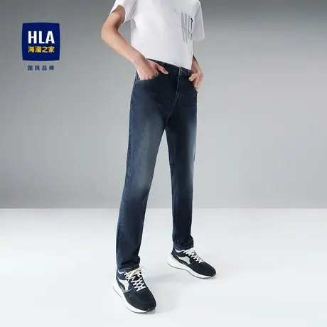 【奥莱】HLA/海澜之家2024含桑蚕丝牛仔裤五袋格子腰里耐磨裤子男图片