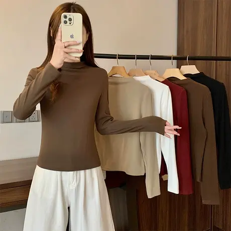 2024新款韩版胖mm大码女装春装洋气显瘦宽松百搭长袖纯色打底衫女商品大图