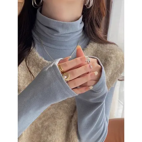 纯色简约半高领长袖T恤女冬季修身内搭打底衫德绒磨毛保暖上衣服商品大图