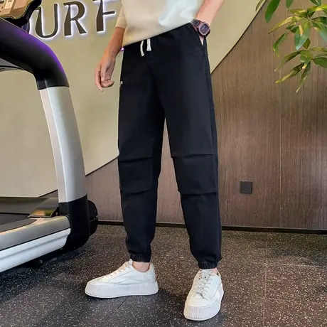 裤子男春秋季新款褶皱设计工装裤重磅潮牌痞帅宽松长裤百搭休闲裤商品大图