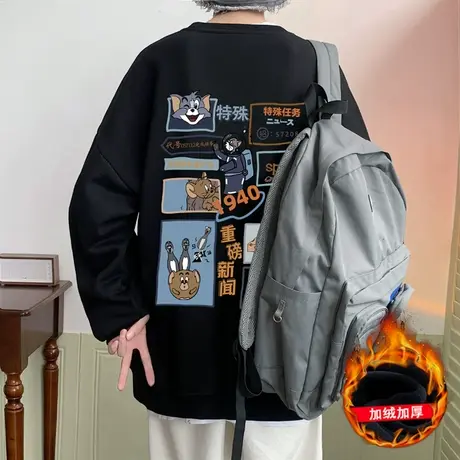 美式卡通印花卫衣男春秋季2023新款oversize圆领上衣潮流情侣外套商品大图