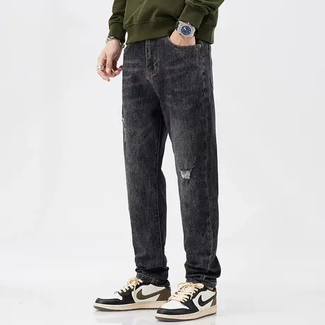 时尚潮流美式高街牛仔裤秋款蓝色牛仔裤微哈小脚裤子男款潮流男装商品大图
