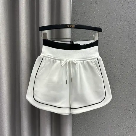 欧货松紧腰撞色系带运动休闲短裤女2024夏季新款宽松显瘦阔腿裤潮图片