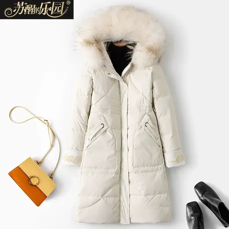 中长款羽绒服女装冬装2021新款韩版时尚潮蓝色气质淑女连帽白鸭绒商品大图