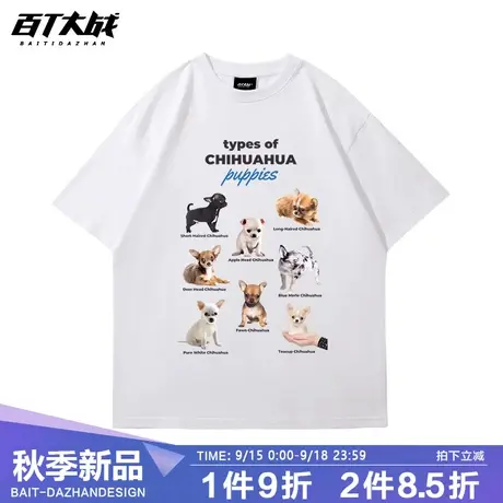 美式vibe风休闲短袖t恤女夏季ins吉娃娃印花半袖复古宽松上衣潮商品大图