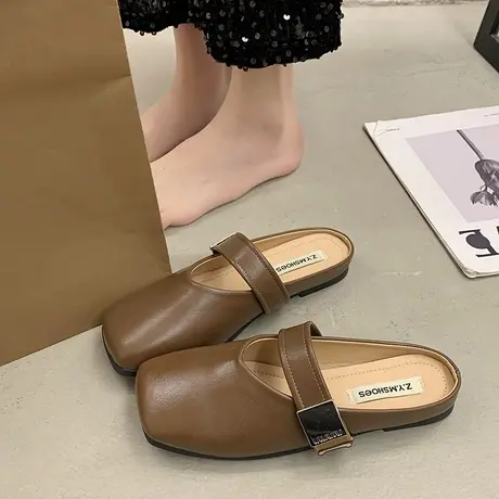 包头半拖鞋女平底2024春季新款韩版半托单鞋一脚蹬度假懒人拖鞋女商品大图