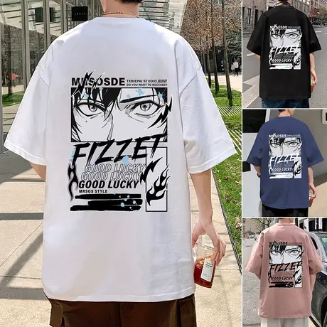纯棉短袖t恤男夏季宽松潮流动漫印花圆领2024新款男生半袖体恤衫商品大图