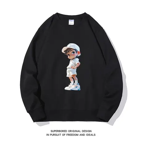 美式休闲卡通潮流帅气男孩印花卫衣男秋冬新款宽松圆领套头上衣图片